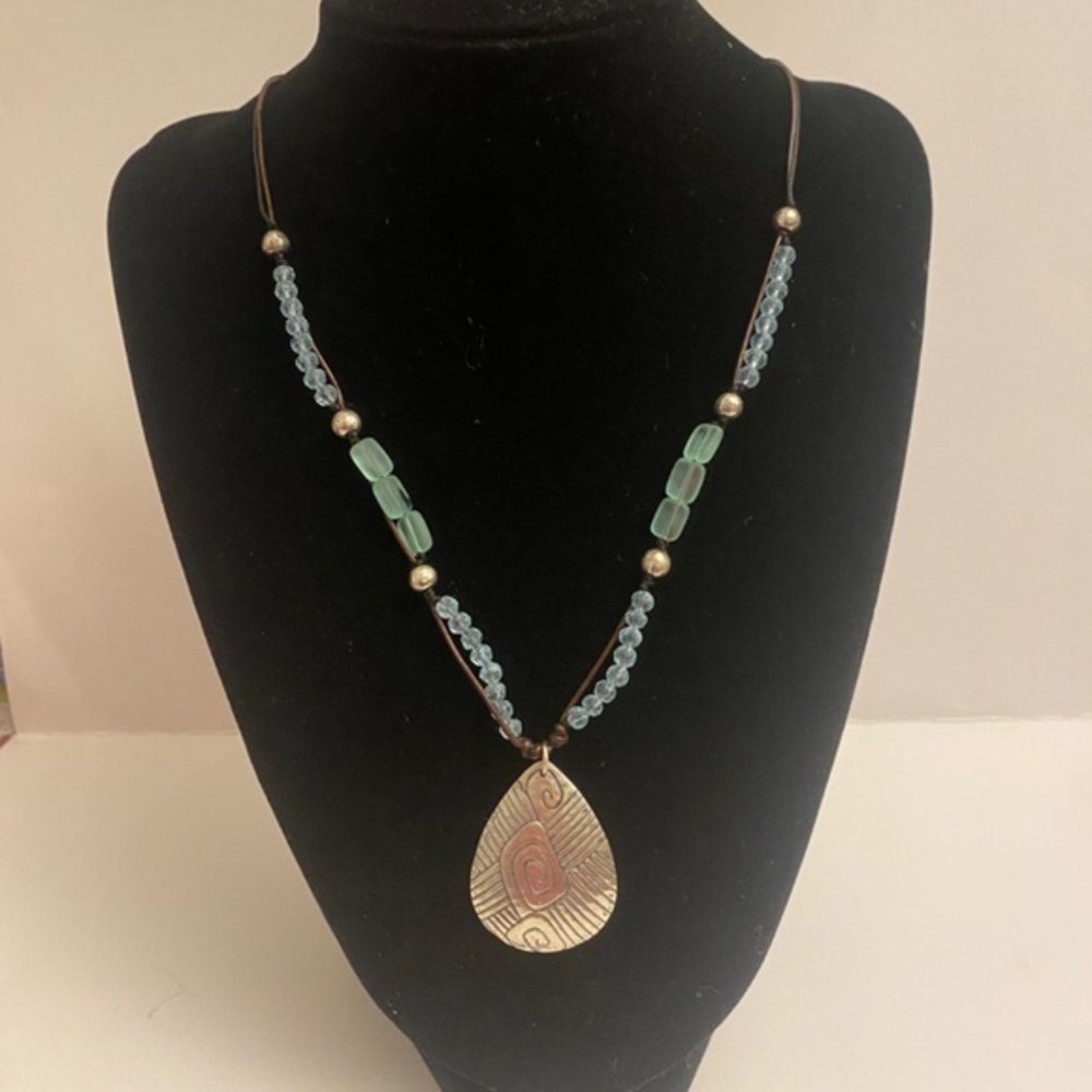Silpada Sterling Silver RETIRED Blue Glass Beads and Leather Necklace